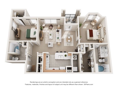 Floor plan for 2 beds, 2 baths, 1084 sqft